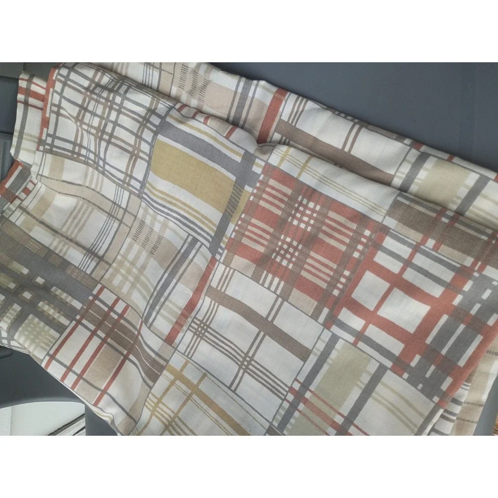 Vtg JCPenney Muslin Twin Flat Sheet Plaid Cotton Blend